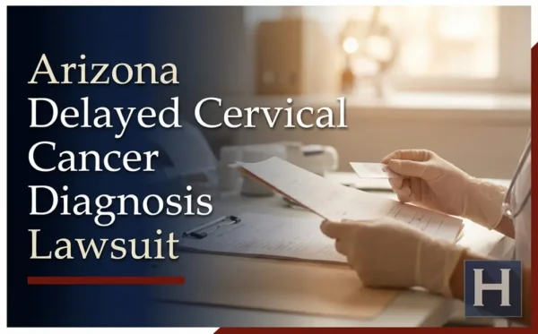 Un profesional médico, con guantes, revisa la documentación del paciente y una diapositiva, lo que ilustra el minucioso trabajo que realiza un abogado especializado en casos de diagnóstico tardío de cáncer de cuello uterino en Arizona al defender los intereses de sus clientes.