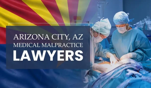 The State flag of Arizona blending into a healthcare setting in Arizona City where medical negligence has occurred, depicting the need for Medical Malpractice Lawyers to help patients harmed by medical professionals and healthcare facilities.