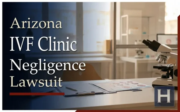 A clean laboratory desk features a microscope and documents, illustrating concerns an Arizona IVF Clinic Negligence lawyer reviews.