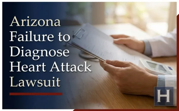 Las manos de un profesional médico revisan los documentos del paciente, con un monitor de presión arterial en el escritorio, lo que ilustra el trabajo diligente de un abogado de Arizona de Fallo en el Diagnóstico de Ataque Cardíaco que aboga por los clientes.