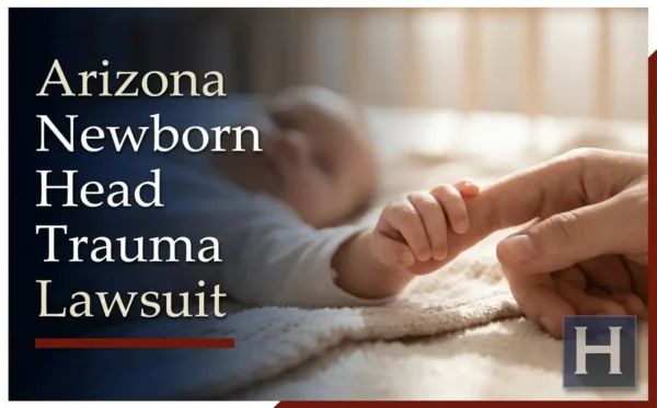 La manita de un bebé se aferra al dedo de un adulto sobre una manta suave, lo que refleja los delicados casos que lleva un abogado especializado en traumatismos craneales en recién nacidos de Arizona.