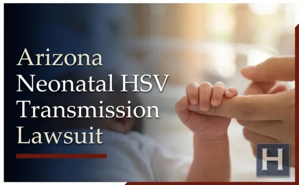 A close-up image shows a baby's hand holding an adult's finger, reflecting the delicate care families need from an Arizona Neonatal HSV Transmission lawyer.