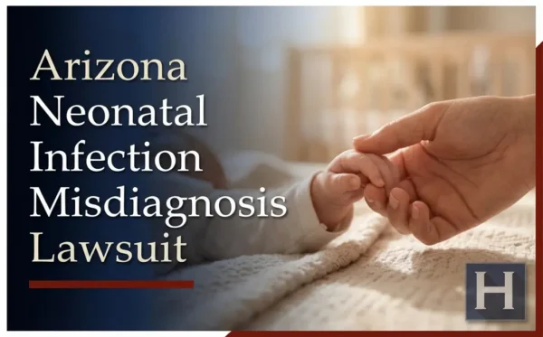 La mano de un adulto sostiene con delicadeza la manita de un bebé sobre una manta suave, lo que refleja la preocupación por un posible diagnóstico erróneo de infección neonatal, respecto al cual un abogado especializado en diagnósticos erróneos de infecciones neonatales de Arizona puede ofrecer asesoramiento.