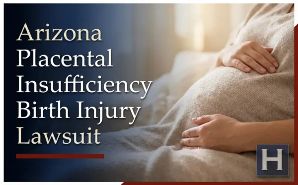 A pregnant woman cradles her belly in soft light, highlighting potential concerns regarding Placental Insufficiency Birth Injury, with an Arizona lawyer providing guidance.