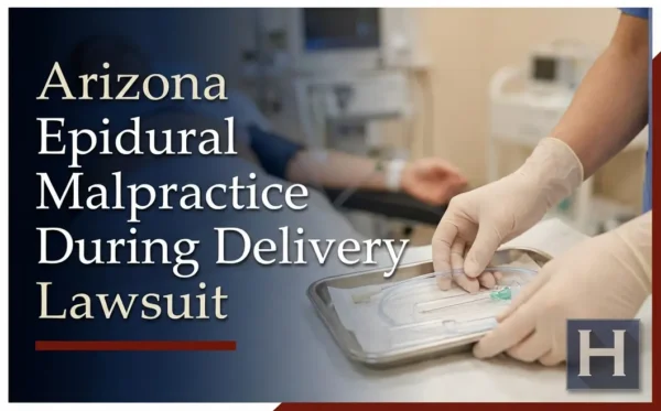 Gloved hands prepare medical equipment in a clinical setting, illustrating concerns about Epidural Malpractice During Delivery addressed by an Arizona lawyer.