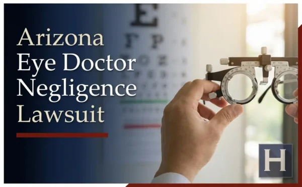 Las manos de una persona ajustan un aparato para el examen de la vista cerca de una tabla optométrica, lo que pone de relieve las posibles preocupaciones que aborda un abogado especializado en negligencia médica oftalmológica de Arizona.