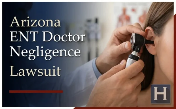 Un médico realiza un examen del oído con un otoscopio, lo que ilustra la experiencia de un abogado especializado en casos de negligencia médica de otorrinolaringólogos en Arizona.