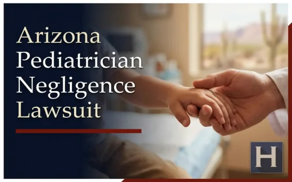 A gentle adult hand holds a child's hand in a bright medical room, illustrating potential questions an Arizona Pediatrician Negligence lawyer may review regarding medical care.