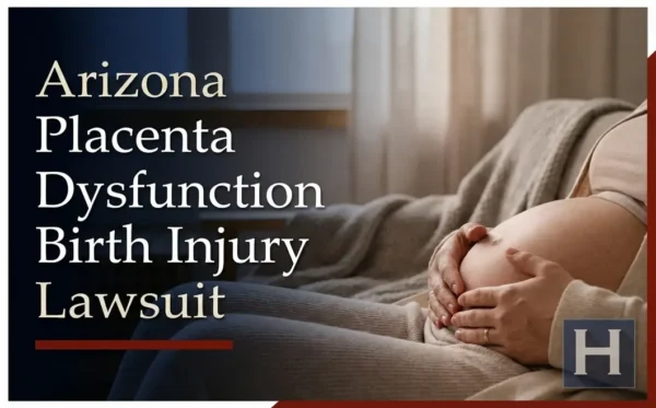Una mujer embarazada está sentada en un sofá, acariciándose el vientre, y reflexiona sobre las preocupaciones con respecto a las cuales un abogado especializado en lesiones perinatales por disfunción placentaria de Arizona le brinda apoyo.