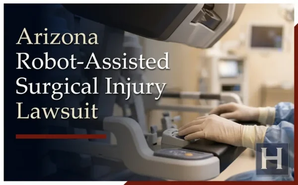 Las manos enguantadas de un cirujano guían una consola de cirugía asistida por robot, destacando el trabajo de un abogado de Arizona especializado en lesiones por cirugía asistida por robot.