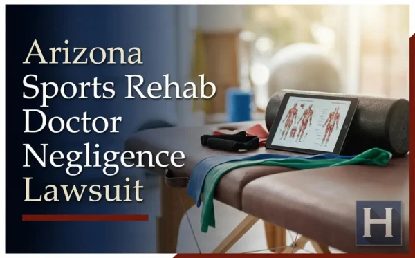 A physical therapy table with a foam roller and a tablet displaying muscle diagrams in an Arizona rehabilitation clinic, illustrating potential Sports Rehab Doctor Negligence for which a dedicated lawyer assists patients.