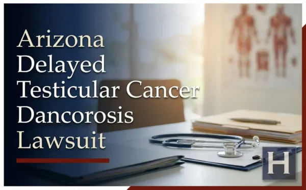 Un escritorio ordenado en un consultorio médico, con un estetoscopio y documentos legales, que refleja el trabajo de un abogado de Arizona especializado en casos de diagnóstico tardío de cáncer testicular.