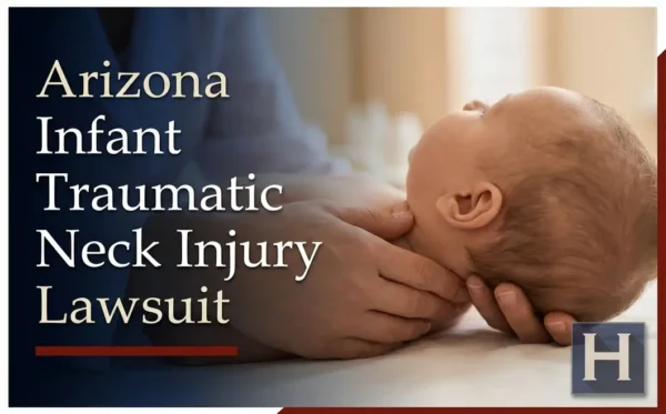 An adult's hands gently cradle an infant's head and neck, underscoring concerns an Arizona Infant Traumatic Neck Injury lawyer addresses.