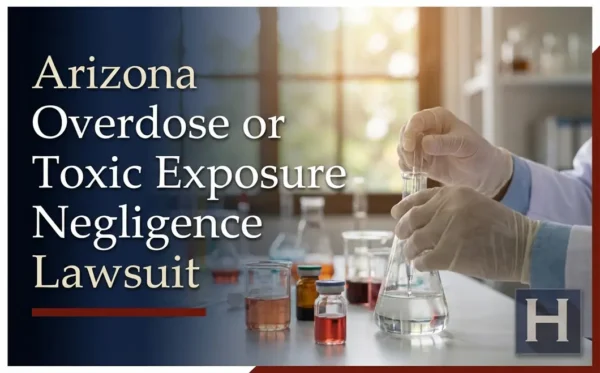 A scientist in a lab coat and gloves meticulously measures liquids in a flask, illustrating the work of an Arizona Overdose or Toxic Exposure Negligence lawyer.