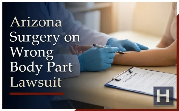 Un profesional médico marca el brazo de un paciente cerca de un formulario de consentimiento, lo que ilustra cómo un abogado de Arizona defiende a quienes tienen dudas sobre la posibilidad de que se les opere en la parte incorrecta del cuerpo.