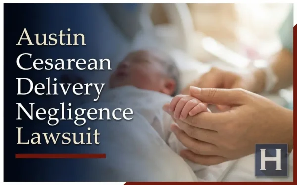 Un padre sostiene con ternura la manita de un bebé recién nacido, mientras reflexiona sobre posibles casos de negligencia en partos por cesárea con un abogado de Austin.