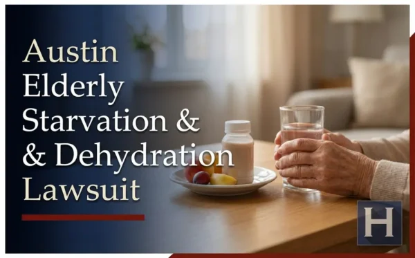 An elderly person's hands hold a glass of water next to fruit and a supplement bottle, reflecting concerns addressed by an Austin Elderly Starvation & Dehydration lawyer.