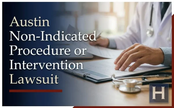 A doctor in a white coat reviews medical documents, highlighting questions an Austin Non-Indicated Procedure or Intervention lawyer might address.