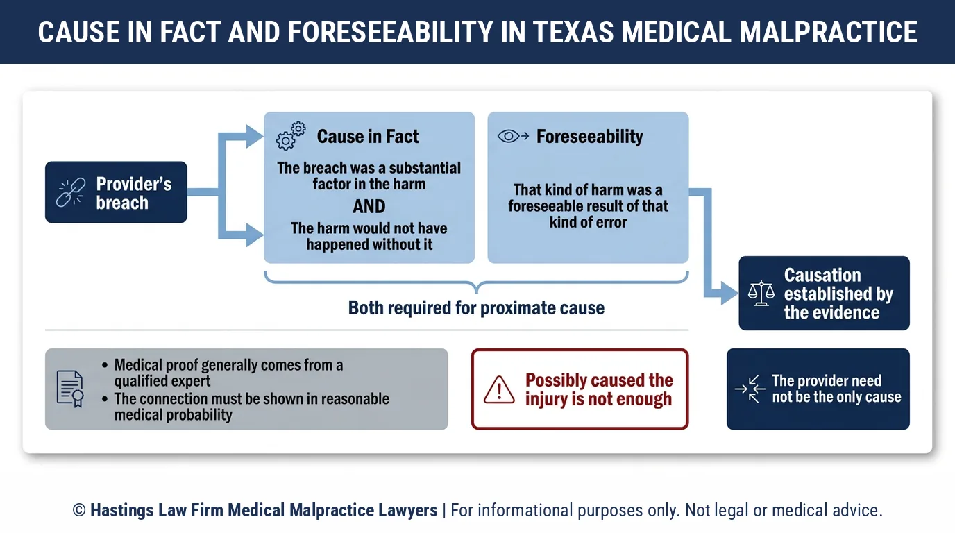Did the doctor's mistake actually cause my injury in a medical malpractice claim in Texas.