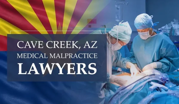 The State flag of Arizona blending into a healthcare setting in Cave Creek where medical negligence has occurred, depicting the need for Medical Malpractice Lawyers to help patients harmed by medical professionals and healthcare facilities.