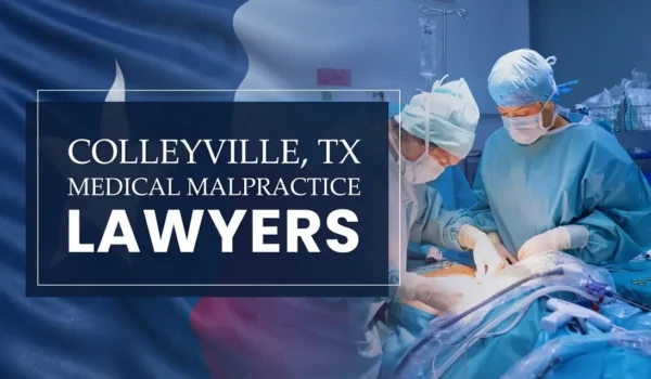 La bandera del Estado de Texas se mezcla con un entorno sanitario en Colleyville donde se ha producido una negligencia médica, lo que representa la necesidad de que los abogados especializados en negligencias médicas ayuden a los pacientes perjudicados por los profesionales médicos y los centros sanitarios.