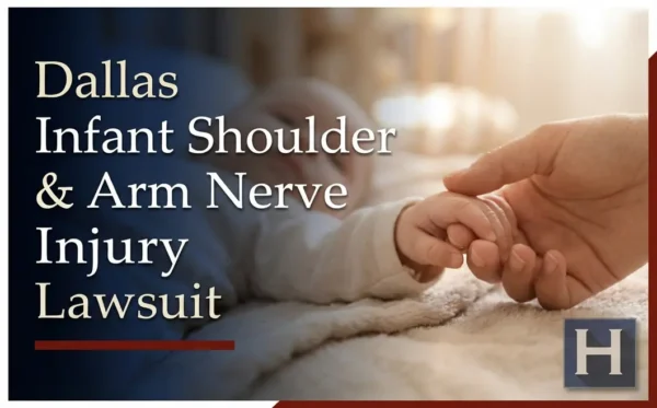 An adult's hand gently holds an infant's tiny hand, underscoring concerns about a Dallas Infant Shoulder & Arm Nerve Injury lawyer.