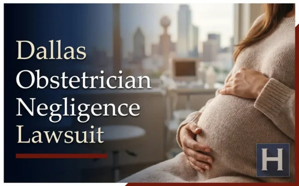 Una mujer embarazada en el consultorio de un médico de Dallas se acaricia suavemente el vientre, lo que ilustra las dudas sobre una posible negligencia obstétrica que un abogado puede abordar.