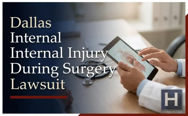 Un profesional médico revisa la anatomía de los órganos internos en una tableta, con un estetoscopio sobre un escritorio de madera, ilustrando las preocupaciones sobre Lesión interna durante la cirugía para un abogado de Dallas.
