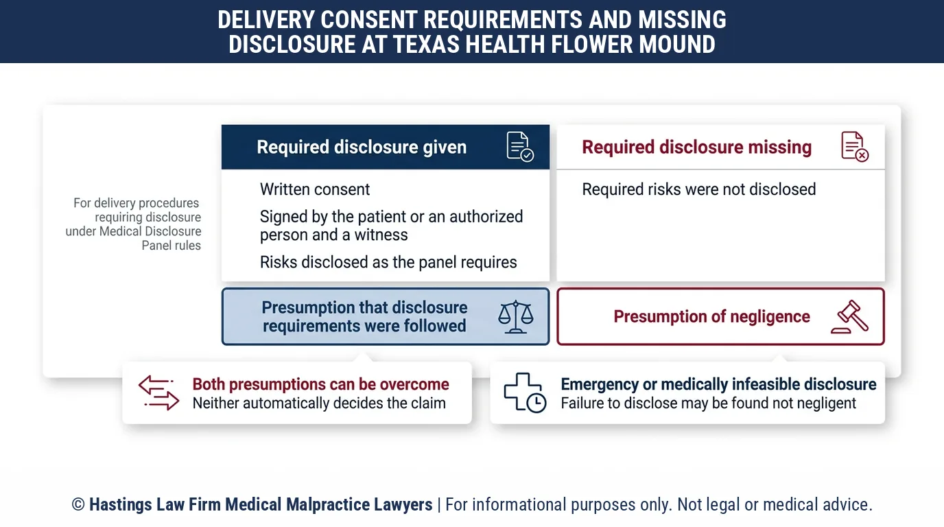 Does a missing delivery risk disclosure at Texas Health Presbyterian Hospital Flower Mound give a hospital negligence lawyer grounds for a claim.