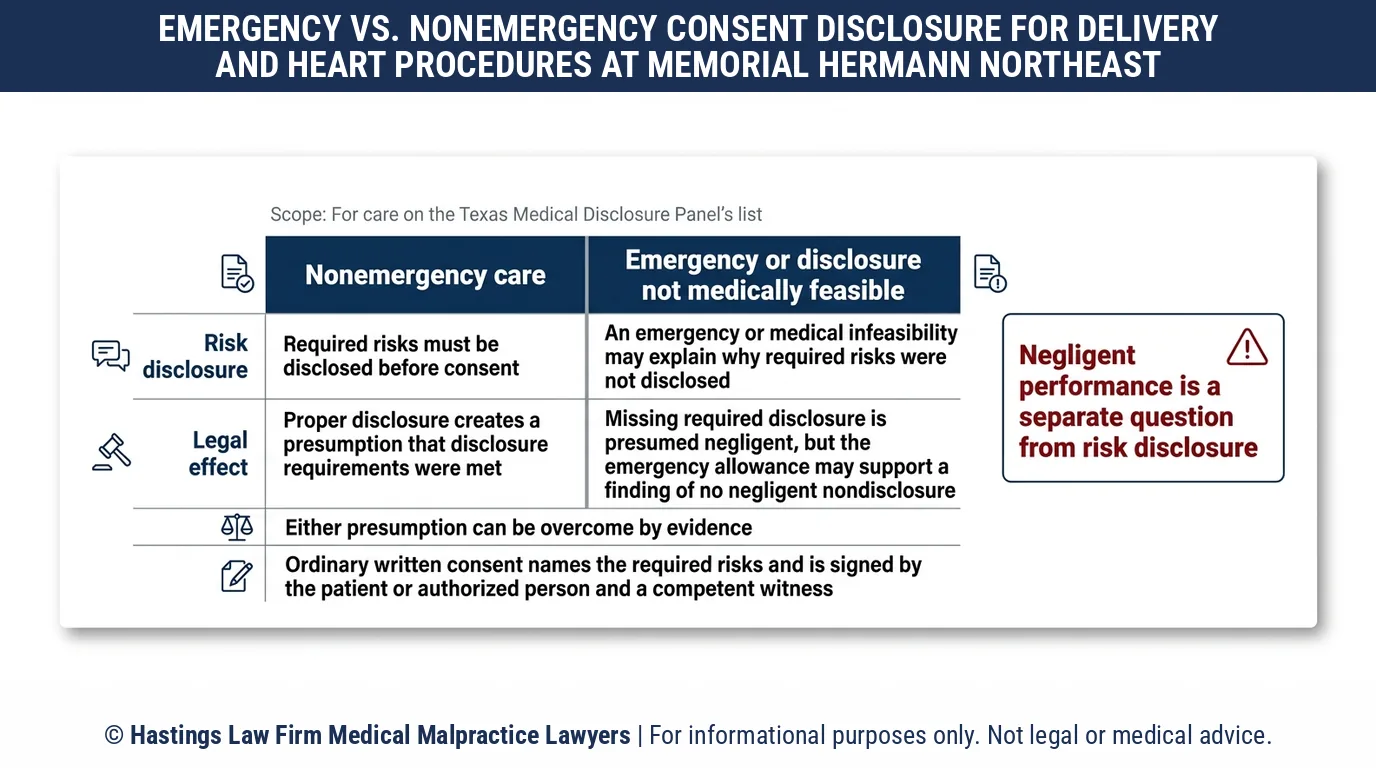 ¿Tiene un abogado especializado en negligencia hospitalaria derecho a una indemnización si mi parto de emergencia en el Hospital Memorial Hermann Northeast fue realizado de forma apresurada?.