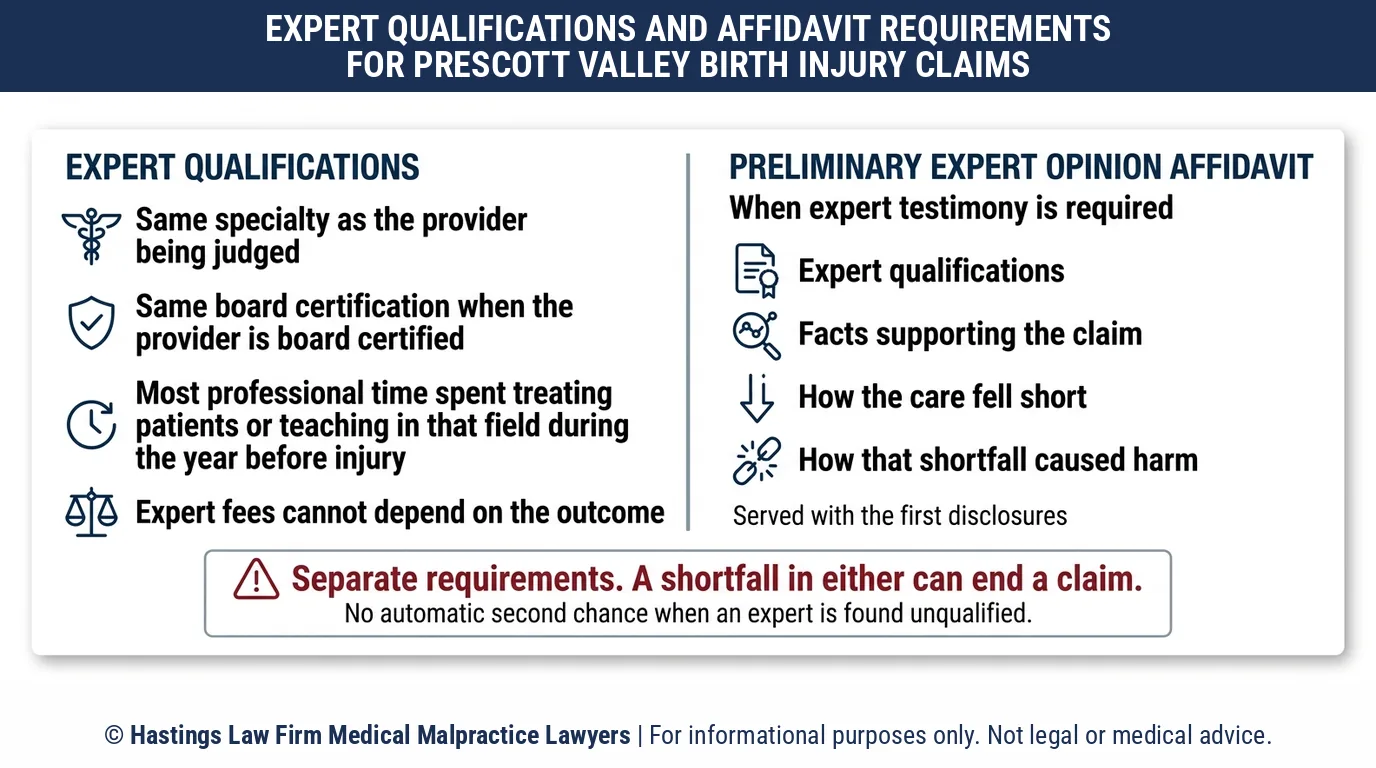 How does a hospital negligence lawyer pick qualified medical experts for a birth injury case from Yavapai Regional Medical Center East.
