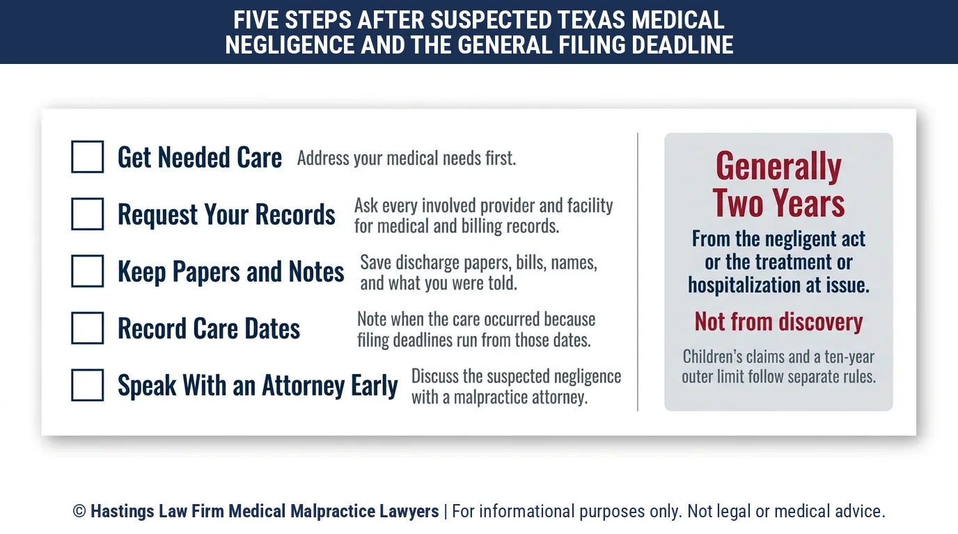 How do I get my records after medical negligence in Texas and act before time runs out.