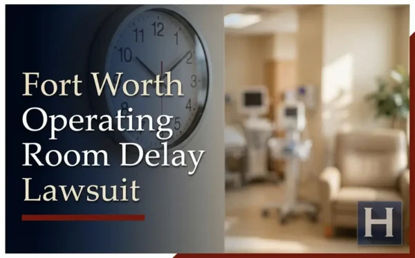 A wall clock and blurred medical equipment underscore potential patient concerns for a Fort Worth Operating Room Delay lawyer.