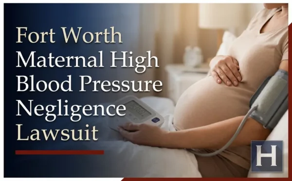 A pregnant woman lies in bed, checking her blood pressure with a home monitor, illustrating concerns about potential Maternal High Blood Pressure Negligence, for which a Fort Worth lawyer offers support.
