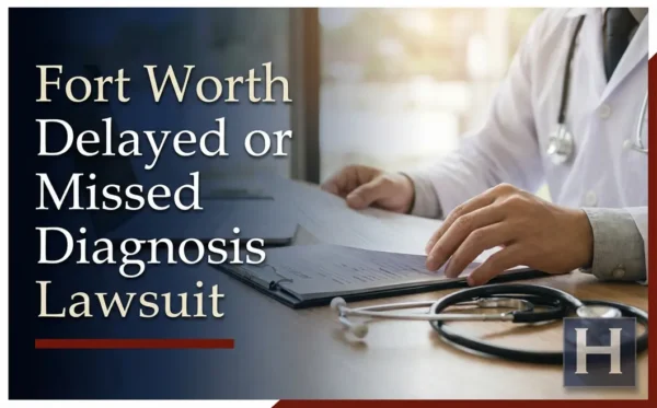 A doctor reviews medical documents on a desk with a stethoscope, illustrating the need for a Fort Worth Delayed or Missed Diagnosis lawyer for potential concerns.