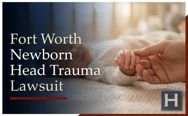 An adult's hand gently holds a newborn baby's tiny hand, illustrating the sensitive issues a Fort Worth Newborn Head Trauma lawyer addresses.