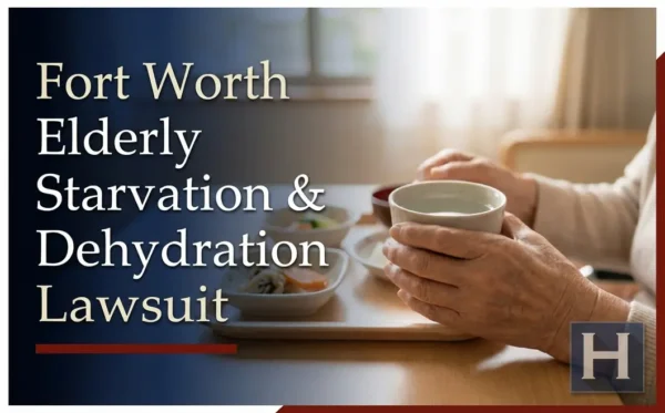 An elderly person's hands hold a cup of water and a tray of small food portions, illustrating potential concerns of Elderly Starvation & Dehydration, which a Fort Worth lawyer can address.