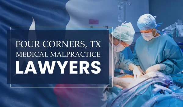 The State flag of Texas blending into a healthcare setting in Four Corners where medical negligence has occurred, depicting the need for Medical Malpractice Lawyers to help patients harmed by medical professionals and healthcare facilities.