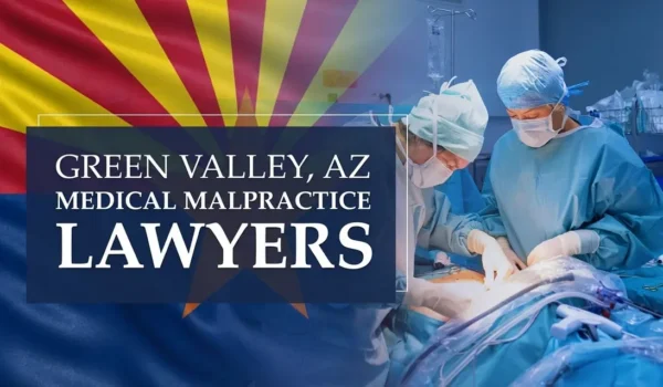 The State flag of Arizona blending into a healthcare setting in Green Valley where medical negligence has occurred, depicting the need for Medical Malpractice Lawyers to help patients harmed by medical professionals and healthcare facilities.