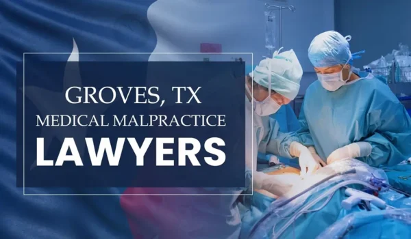 The State flag of Texas blending into a healthcare setting in Groves where medical negligence has occurred, depicting the need for Medical Malpractice Lawyers to help patients harmed by medical professionals and healthcare facilities.