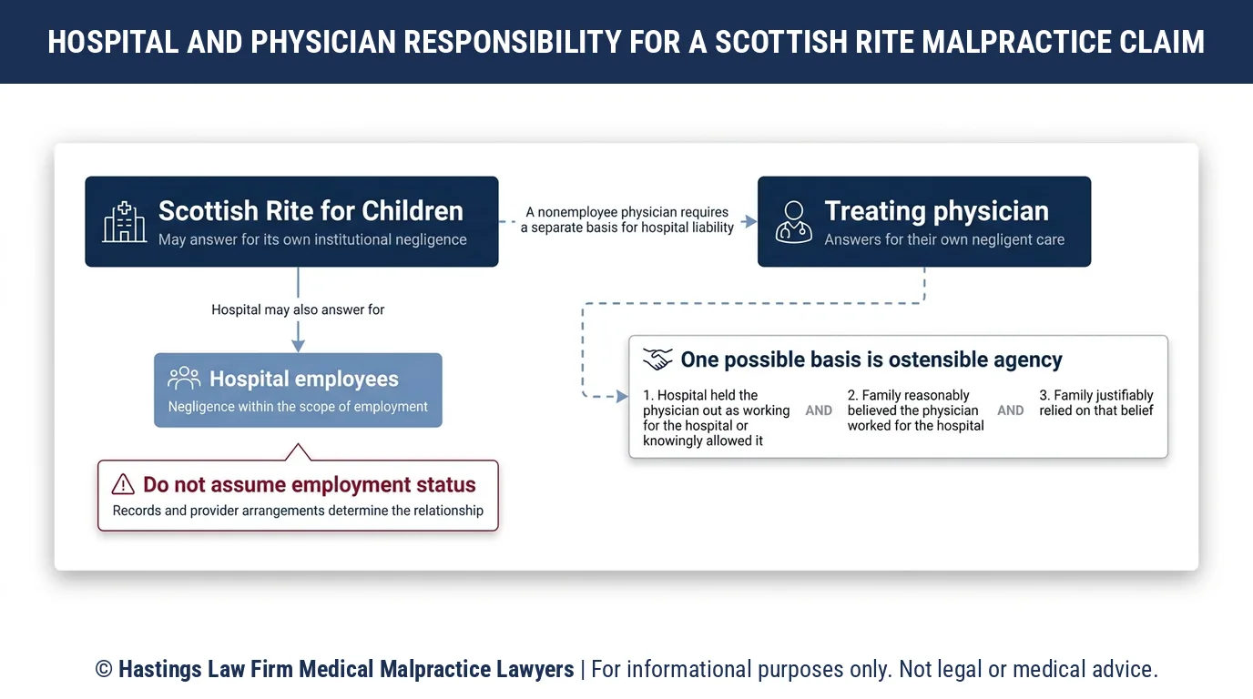 Can a hospital malpractice attorney sue Scottish Rite for Children or only the doctor who treated my child.