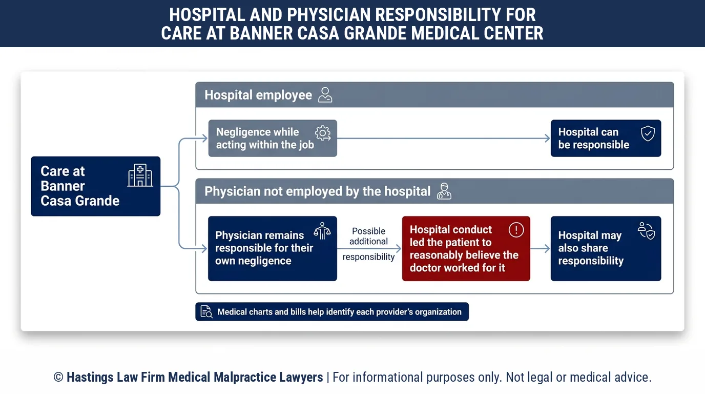 Who can a hospital malpractice attorney name in a claim against Banner Casa Grande Medical Center or its doctors.