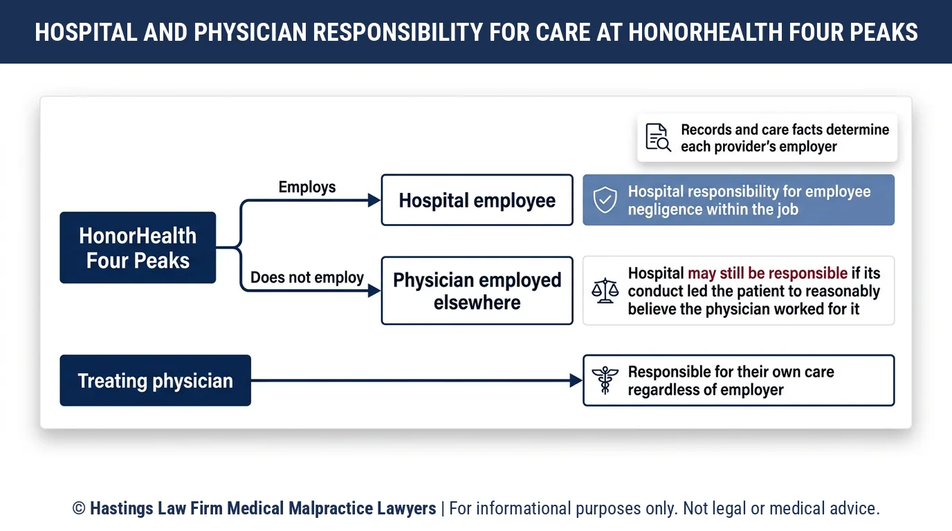 Si un abogado especializado en negligencia médica demanda a HonorHealth Four Peaks Medical Center o al médico que lo trató después de que un paciente se lesionara.