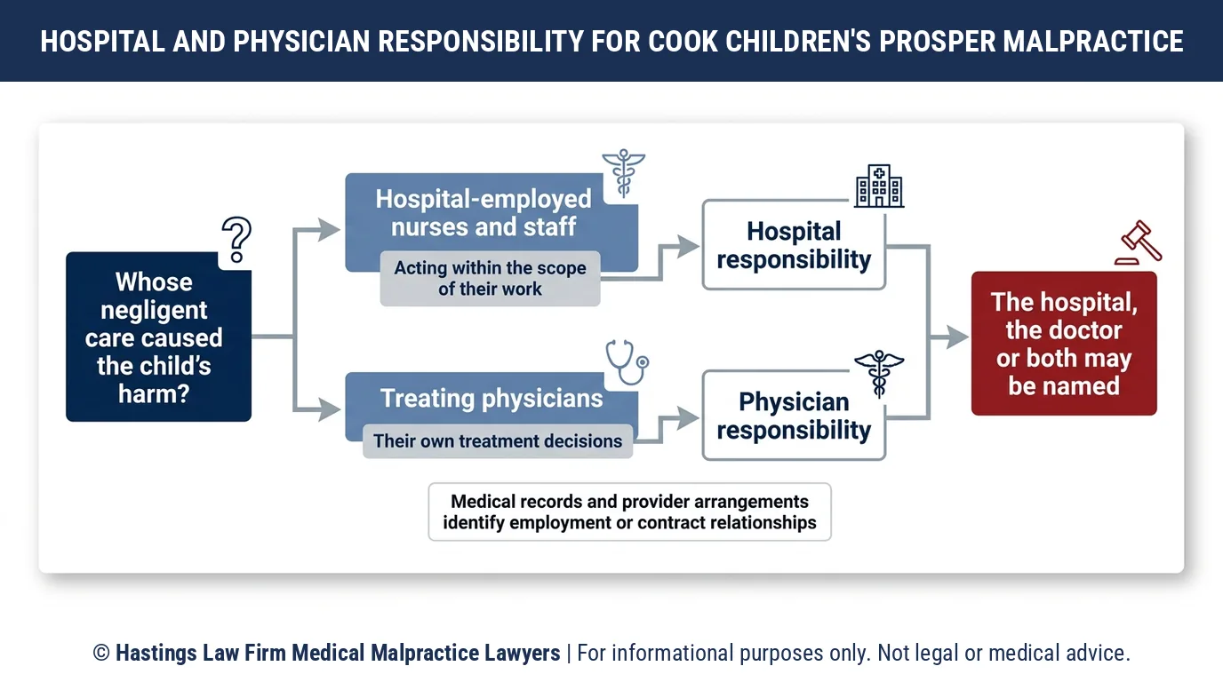 ¿Quién puede demandar a un abogado especializado en negligencia médica cuando un niño resulta herido en el Cook Children's Medical Center de Prosper?.