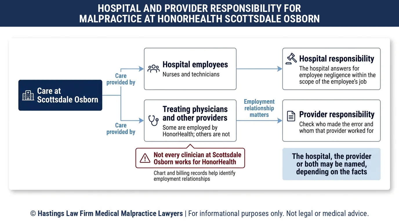 ¿Puede un abogado especializado en negligencia hospitalaria demandar a HonorHealth Scottsdale Osborn Medical Center o al médico que me atendió?.