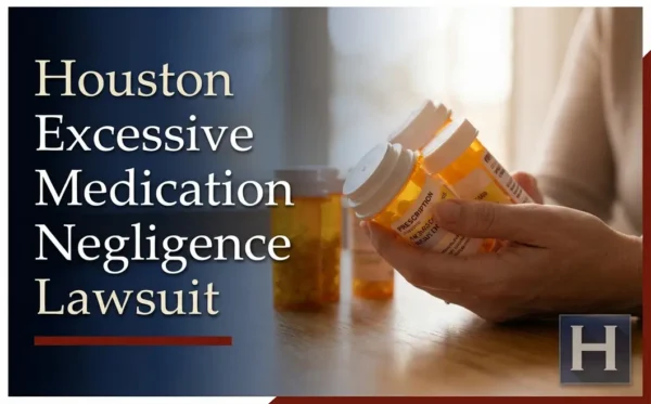 A patient's hands review multiple prescription pill bottles, underscoring potential concerns regarding excessive medication negligence that a Houston excessive medication negligence lawyer can address.