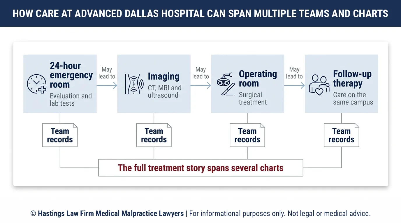 What services does Advanced Dallas Hospital & Clinics on Greenville Ave offer and why would a hospital malpractice attorney need every record.