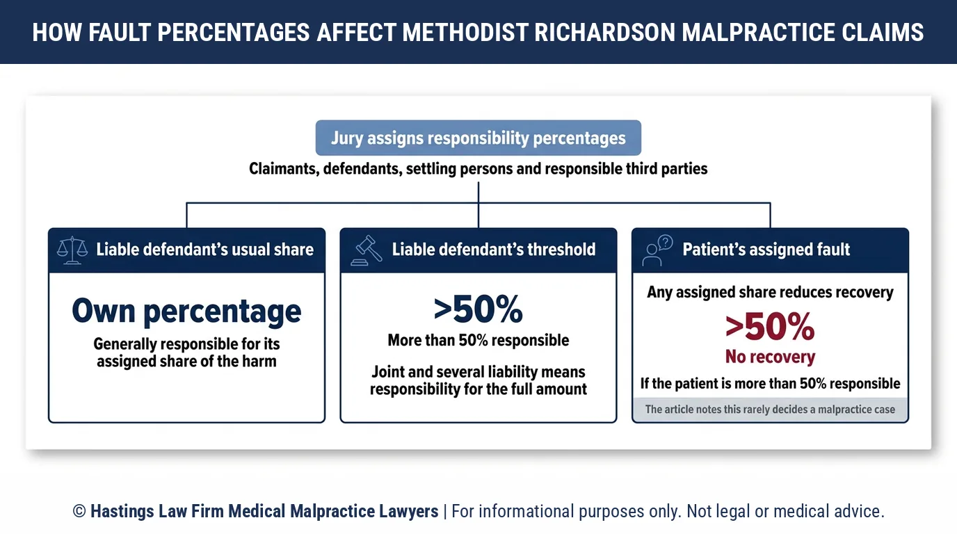 How is fault split among several providers at Methodist Richardson Medical Center when a hospital negligence lawyer brings a claim.