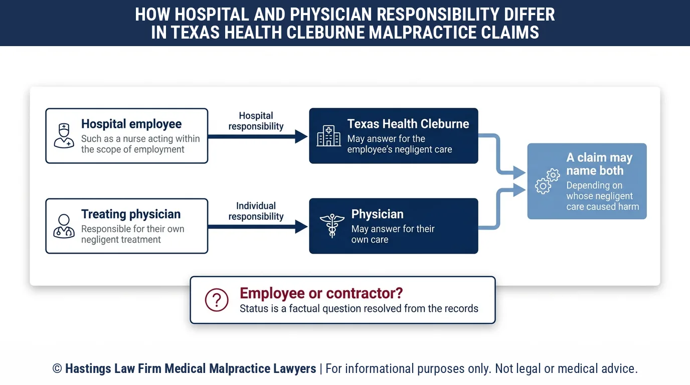 ¿Puedo demandar a Texas Health Cleburne o al médico que me atendió? ¿Qué necesita un abogado especializado en negligencia hospitalaria antes de presentar la demanda?.