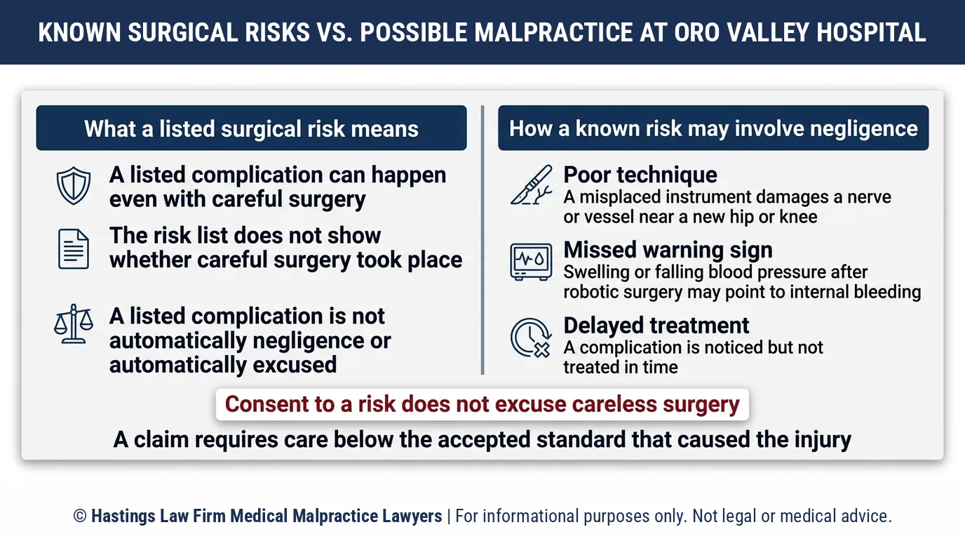 Can a hospital negligence lawyer prove malpractice when a known complication of surgery happened at Oro Valley Hospital.